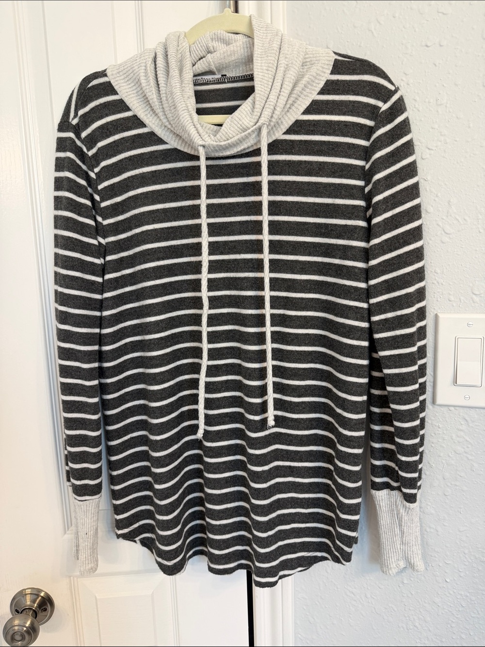 Pink Clover Gray & White Striped Cowl Neck Sweater